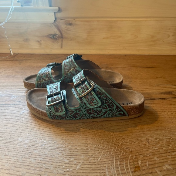 Myra Bag Hand Tooled Genuine Leather Sandals - Picture 6 of 9